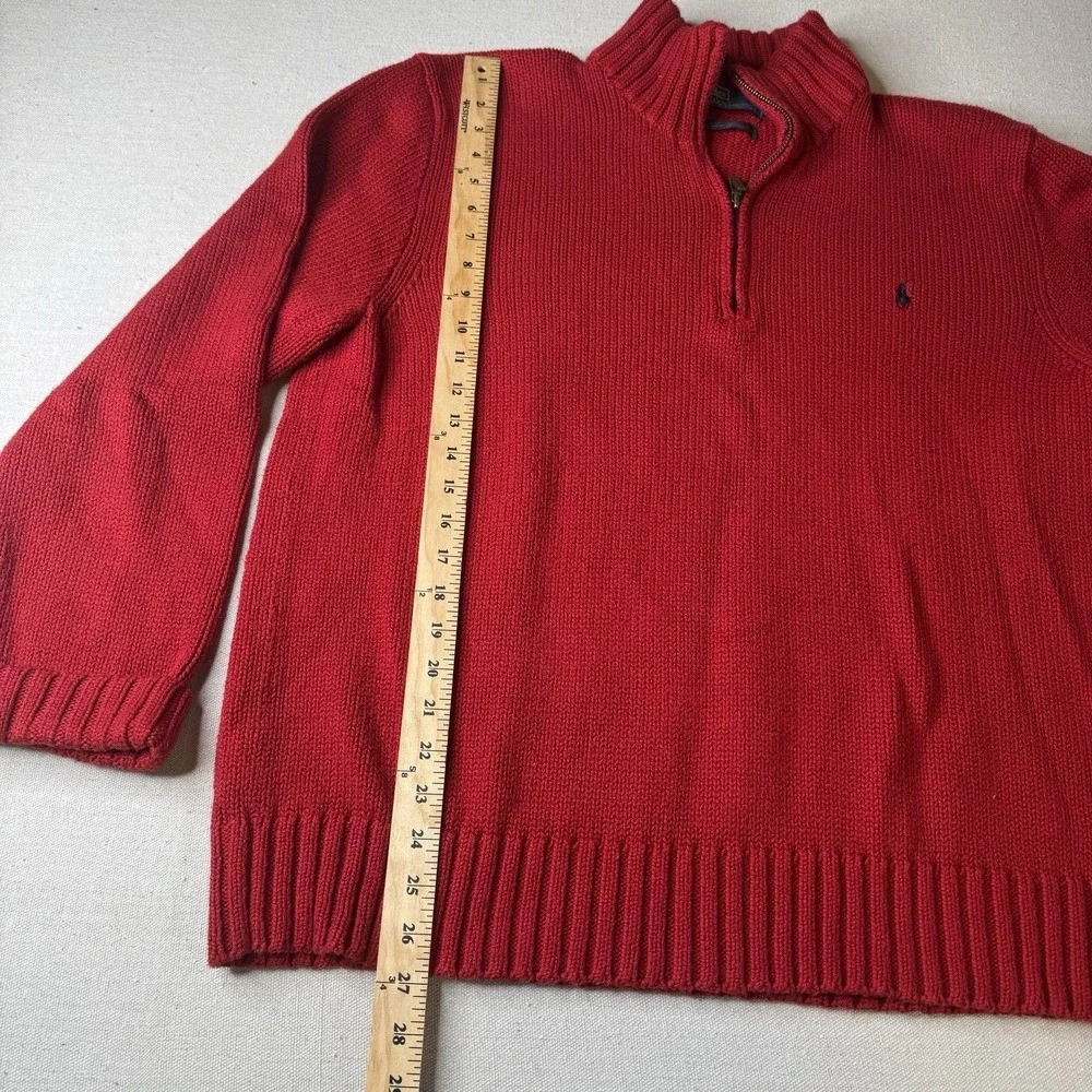 Polo Ralph Lauren Mens Red 1/4 Zip Pullover Tight Knit Sweater XL 100% Cotton